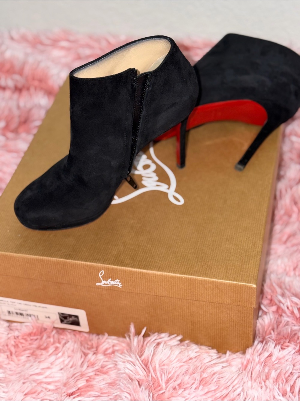 Christian Louboutin Bella Top 100 Black Suede Booties Sz 36 w/ Box